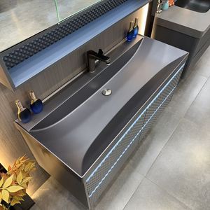 Hotel style seamless rock slab integrated basin intelligent folding mirror <b>cabinet</b> <b>wall</b> <b>mounted</b> bathroom <b>cabinet</b> - Product Image 6