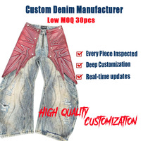 Jean baggy homme en denim rouge de créateur, haute qualité, délavé à l'acide, effet usé, style urbain, automne-hiver, étiquette personnalisée