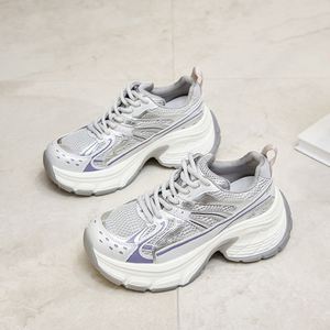 Chaussures de sport décontractées argentées 2026 - Nouvelles chaussures de sport épaisses en maille à lacets pour femmes - Chaussures à lacets - Product Image 3