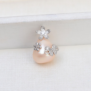 Pendentif baroque en argent 925 fait main Wenchi, forme irrégulière, design vide en forme de papillon-fleur, avec composants - Product Image 2