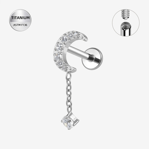 Pendiente <span class=keywords><strong>de</strong></span> <span class=keywords><strong>Titanio</strong></span> Toposh F136 Clásico con Cadena Colgante y Circonita Transparente, para Hélice, Cartílago, Labret y Concha, con Parte Trasera Plana - Product Image 4