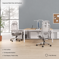 Chaise de bureau ergonomique en maille avec appui-tête, pivotante, certifiée FS-C, livraison rapide