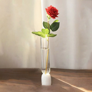 Vaso in Vetro Alto e Trasparente <span class=keywords><strong>con</strong></span> Base in Pietra di Giada, Decorazione Casa di Lusso, Vaso Vuoto <span class=keywords><strong>con</strong></span> Base in Gemma - Product Image 6