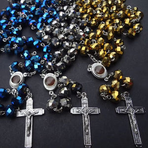 Gioielli Religiosi Cattolici Unisex, Collana Rosario in Lega Placcata Argento Anticato con Perline di Cristallo, <span class=keywords><strong>Crocifisso</strong></span> di <span class=keywords><strong>Gerusalemme</strong></span> - Product Image 2