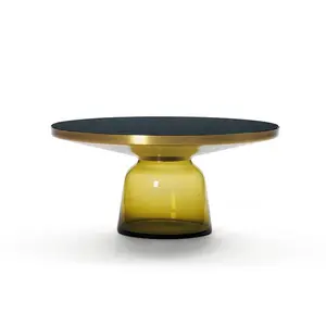 彩色圆形玻璃茶几组合小型家用客厅简约轻奢华设计师创意钟形边桌