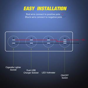 Panel de enchufe de cargador 4 en 1 ON OFF, voltímetro LED <span class=keywords><strong>USB</strong></span> Dual, encendedor de cigarrillos, toma de corriente, Panel de interruptor basculante - Product Image 5