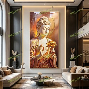 Pintura de Porcelana Cristalina con Impresión HD de Lujo, Arte Mural de Buda y Loto, Detalles Brillantes Personalizados al por Mayor, Decoración Budista para el Hogar con LED - Product Image 3