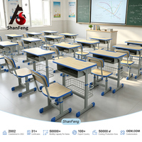 Ensemble de mobilier de classe ergonomique : Chaise de bureau scolaire réglable en hauteur, bleue, avec bordure en PP, fente pour stylo, panier de rangement et crochet pour sac à dos