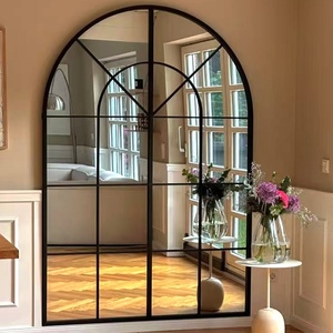 Baleeston Modern Farmhouse Arched <strong>Window</strong> Black Iron Grid Frame Decorative Wall Mirror for Entryway Hallway Wedding - Product Image 1
