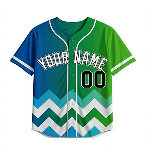 Camiseta de Béisbol Personalizada con Diseño Chevron Azul Verde, Uniforme de Equipo con Botones, Sublimación, Absorbe la Humedad, OEM ODM - Product Image 1