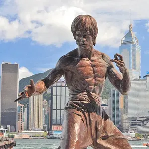 Metal art nunchakus hand casting chinese kong fu bronze statue bruce lee figure sculpture