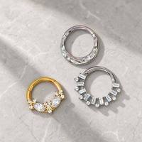 Perhiasan Tubuh Titanium F136 Berlapis Emas 14K, Anting Stud Tulang Rawan CZ Bening, Cincin Hidung, Anting Segmen, Clicker, Labret