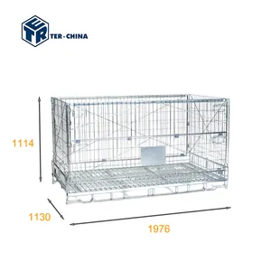 1976x1130xH1114 Collapsible Warehouse Folding Safety Pallet Metal Lockable Storage Wire Mesh Container Lockable Wire Cages