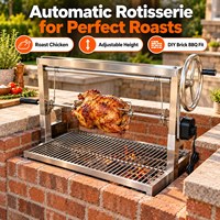 Grill argentin Asado avec rôtissoire motorisée et roue de réglage de hauteur au-dessus des braises