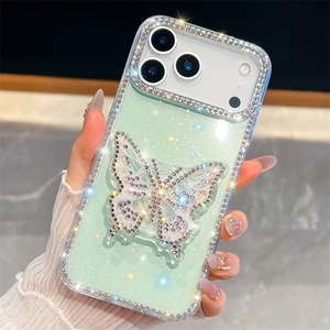 Funda de Lujo con Purpurina y Soporte de Mariposa Transparente para iPhone 17 Air 16 15 14 Pro Max, Carcasa Antigolpes de PC y TPU con Soporte de Diamantes - Product Image 5