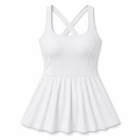 Robe de tennis dos nageur pour femme avec soutien-gorge intégré et short, col carré, coupe trapèze, bretelles croisées, mini-robe athlétique à séchage rapide