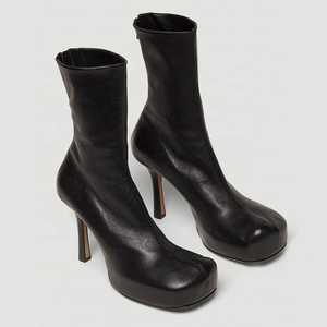 Botines de tacón alto con plataforma y cremallera trasera para mujer, con punta cuadrada ancha y forro de piel, ideales para chicas. - Product Image 6