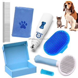 Kit de toilettage pour chien et chat 6 pièces : lime à ongles électrique, brosse autonettoyante, brosse de bain en microfibre, brosse à dents pour doigts - Product Image 1