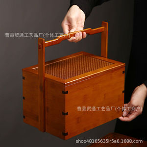 Wooden Mooncake <b>Box</b> Rectangle Brown Portable Gift Packaging <b>Box</b> For Mid Autumn Festival Outdoor Picnic <b>Camping</b> Food <b>Storage</b> - Product Image 3