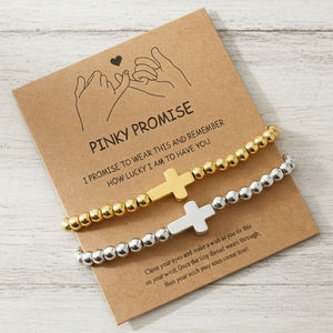 Ensemble <span class=keywords><strong>de</strong></span> bijoux pour couples Go2boho, bracelet promesse au petit doigt, charme croix, perles plaquées or, bracelet élastique, cadeau <span class=keywords><strong>de</strong></span> la Saint-Valentin - Product Image 5