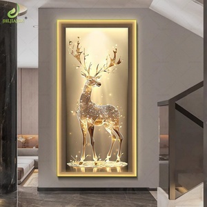 Cuadro de Porcelana con Cristales y Diseño de Ciervo Dorado, Arte Mural de Animales con Diamantes y LED, Decoración Moderna para Sala de Estar, Entrada y Pasillo - Product Image 4