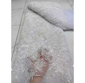 Matériaux de dentelle africaine de haute qualité, perles nigérianes et dentelle à paillettes, tissus de broderie pour robes de mariée - Product Image 3