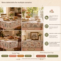 Nappe en coton et lin à imprimé floral et oiseaux, style français léger et luxueux, impression numérique haut de gamme, décoration créative pour la maison