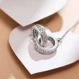 Collares de Doble Círculo para Mujer, Gargantilla con Diamantes CZ, Plata de Ley 925, Joyería con Dijes - Product Image 5