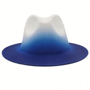 New Arrival Autumn Winter Two Tone Color Gradient Felt Jazz Fedora <b>Hat</b> Men Women French Style Spray Painted Fedora <b>Hat</b> - Product Image 4