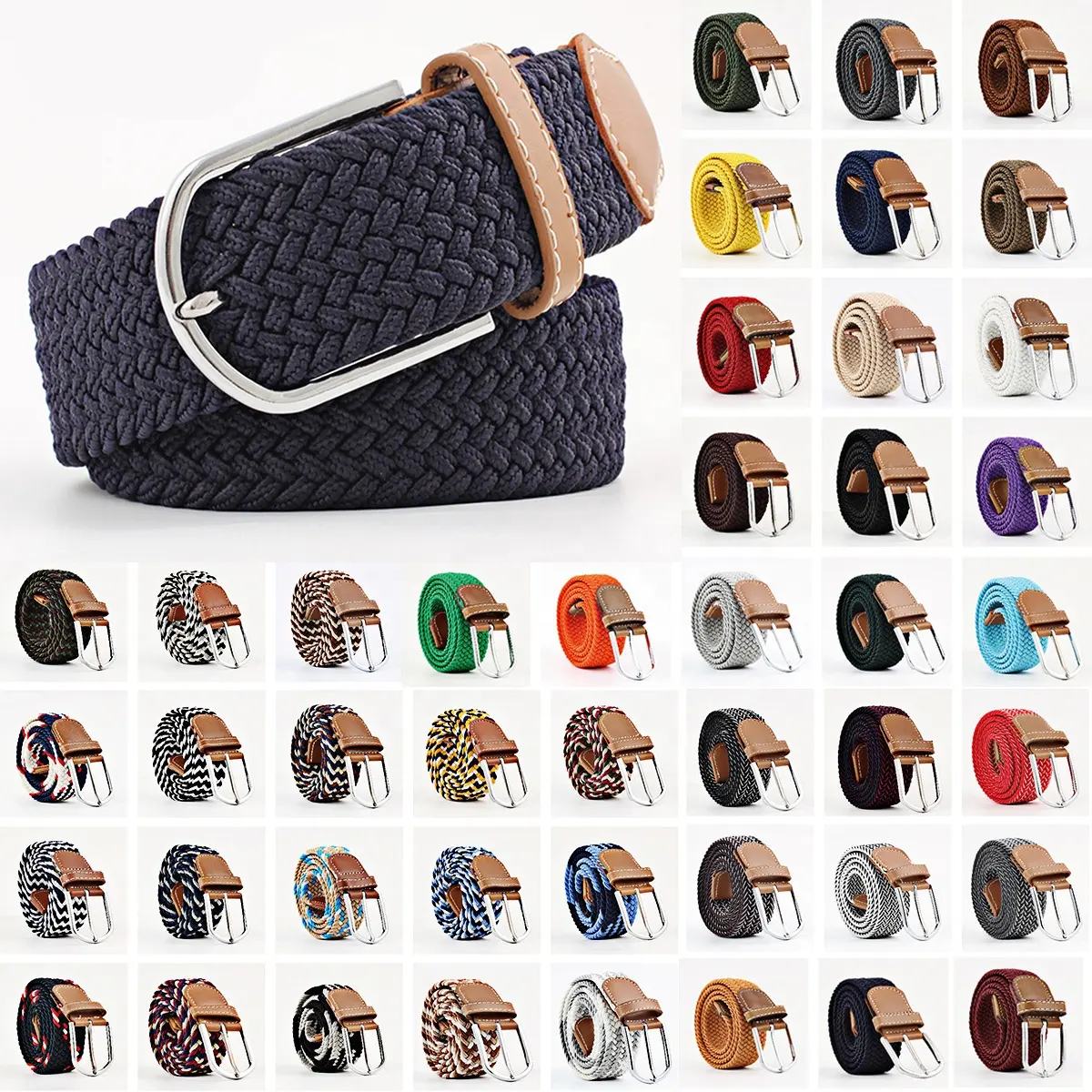 RTS 60 Colors 33mm Wide Women Knitted Casual Woven Stretch Braided Elastic Belt Pin Buckle Golf Belts for Men
