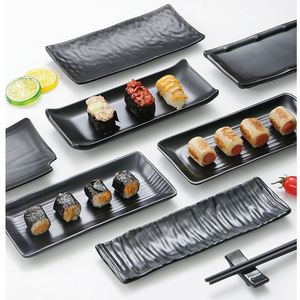 Serving Platter Table <b>Black</b> Melamine <b>Plate</b> Sushi, OEM ODM Premium Japanese Sushi Gift <b>Plate</b> Set - Product Image 1