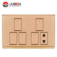 Interruptores y Enchufes de Pared para Pasillo y Porche, 5 Interruptores y 1 Enchufe, 10A, Material de PC, Eléctrico para el Hogar