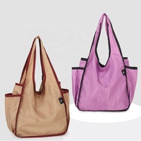 Sac fourre-tout en satin pliable, écologique et recyclable, avec poches latérales, pour les courses quotidiennes et les voyages