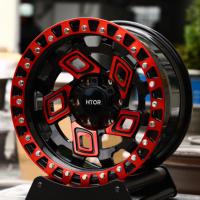 Jantes tout-terrain forgées directionnelles HTOR 17x9 18x9 17x10 18x10 6x135 6x139.7 Beadlock Noir Rouge pour Bronco Everglades FJ Cruiser