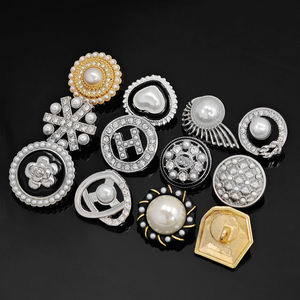 KUNSHUO <b>Button</b> Factory Rhinestones women Clothes Clothing Coat Shank Metal Flower Custom lady pearl <b>button</b> for ladies Clothes - Product Image 5