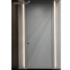 Puerta sólida de cristal de carbono redonda de diseño interior de casa con marco interno de madera para casa Puerta oculta de madera de aluminio