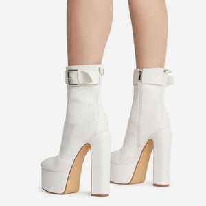 Women Metal Buckle High Platform Chunky <b>Heels</b> Short Boots <b>Round</b> <b>Toe</b> Thick <b>Heels</b> Shoes Side Zipper Ladies Ankle - Product Image 4