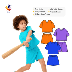 Ensemble short festonné 100 % coton peigné pour petite fille, tenue d'été personnalisée <span class=keywords><strong>deux</strong></span> pièces pour bébé fille, vêtements pour bébé, vente chaude - Product Image 2