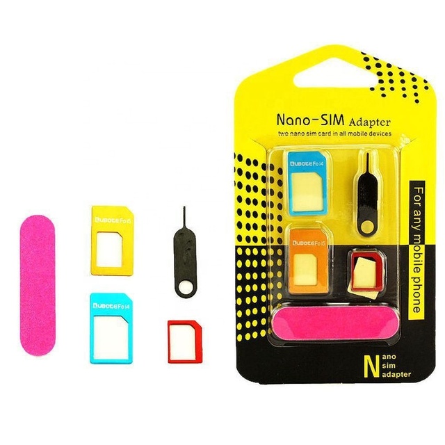 Multi Function 5 in 1 Nano Sim Card Adapter Micro Standard SIM Card with Eject Pin Key for Mobile Smart Phone