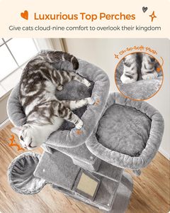 Wooden <b>Cat</b> Tree, <b>Large</b> <b>Cat</b> Tree Tower, Multi-Level Plush Condo with <b>Scratching</b> <b>Post</b> - Product Image 5