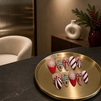 Lot de faux ongles de Noël en gros, motifs rouge et blanc, canne à sucre, flocon de neige, sapin de Noël, pour les fêtes