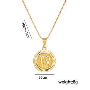 Kalung tanda zodiak wanita, Perhiasan mode baja tahan karat pereda koin Romawi Kuno 12 kalung liontin zodiak - Product Image 2