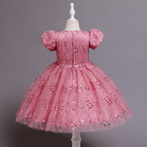 Girls' <b>Red</b> Tulle Dress O-Neck A-Line <b>Sequin</b> Princess Wedding Flower Girl Outfit - Product Image 4