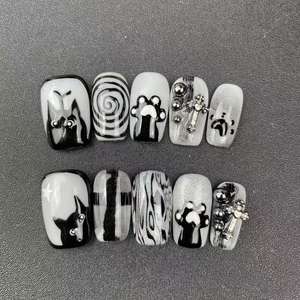 Uñas Cortas Pintadas a Mano con Elementos Circulares de Gato de Alta Calidad al Estilo de <span class=keywords><strong>Crocs</strong></span>, Reutilizables, Venta al por Mayor de Fábrica. - Product Image 3