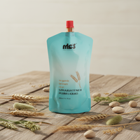 Pochette souple de 400 ml (14,1 oz) avec bec verseur et embout de succion, de qualité alimentaire, à impression brillante, de forme spéciale, pour liquide de lissage et de permanente