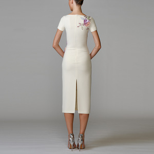 OUDINA Abiti da Sera Eleganti per Donna, Vendita all'Ingrosso, Maniche Corte con Perline, Strass e <span class=keywords><strong>Paillettes</strong></span>, Lunghezza <span class=keywords><strong>Midi</strong></span> - Product Image 2