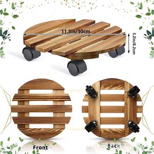 Wooden Flower <b>Pot</b> Base With Wheels 11.8in Round Durable Garden Plant <b>Stand</b> For Indoor Outdoor Use - Product Image 1