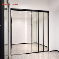 Porte coulissante à double rail en verre trempé à cadre étroit en aluminium pour salle à manger et cuisine