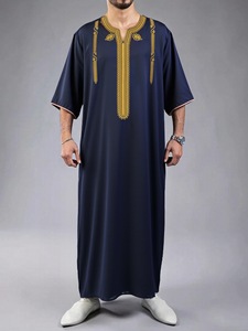 Abbigliamento 2025 estivo da uomo marocco abito musulmano transfrontaliero con ricamo a manica media in poliestere del medio oriente - Product Image 6
