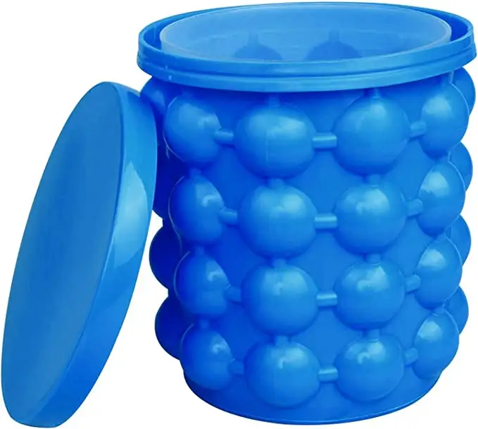 Secchiello per il ghiaccio in plastica per uso alimentare caldo, dispositivo di raffreddamento per bevande in bottiglia portatile con coperchio secchiello per il ghiaccio in Silicone TPR con coperchio concetto di fabbricatore di ghiaccio